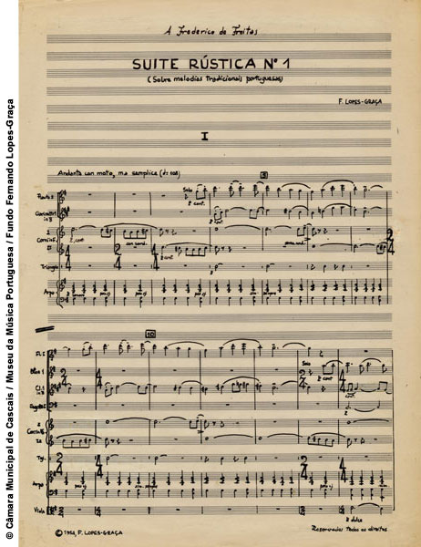 Primeira página da partitura autografa "Suite Rústica N.º 1" de Fernando Lopes-Graça Primeira página da partitura autografa "Suite Rústica N.º 1" de Fernando Lopes-Graça